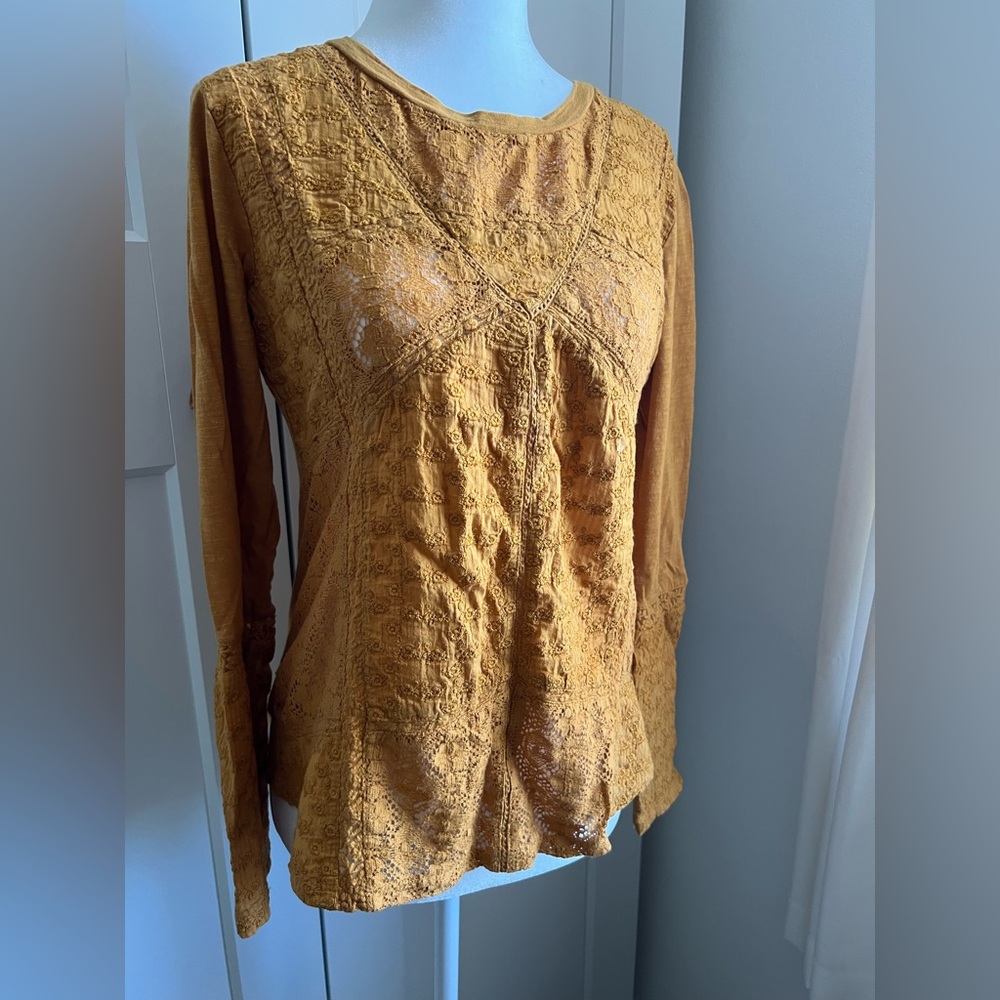Eze Sur Mer Golden/Mustard Lace Blouse - XS
